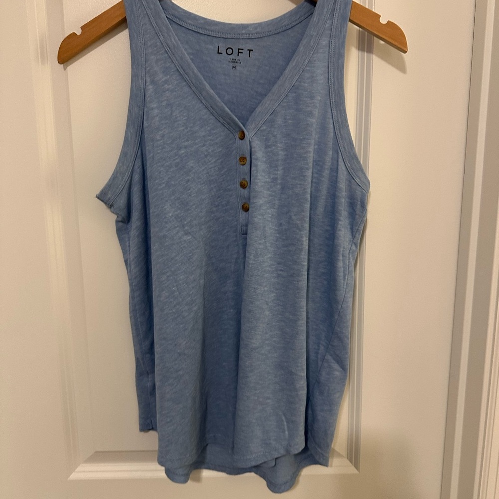 LOFT Blue Buttoned Sleeveless Tank Top